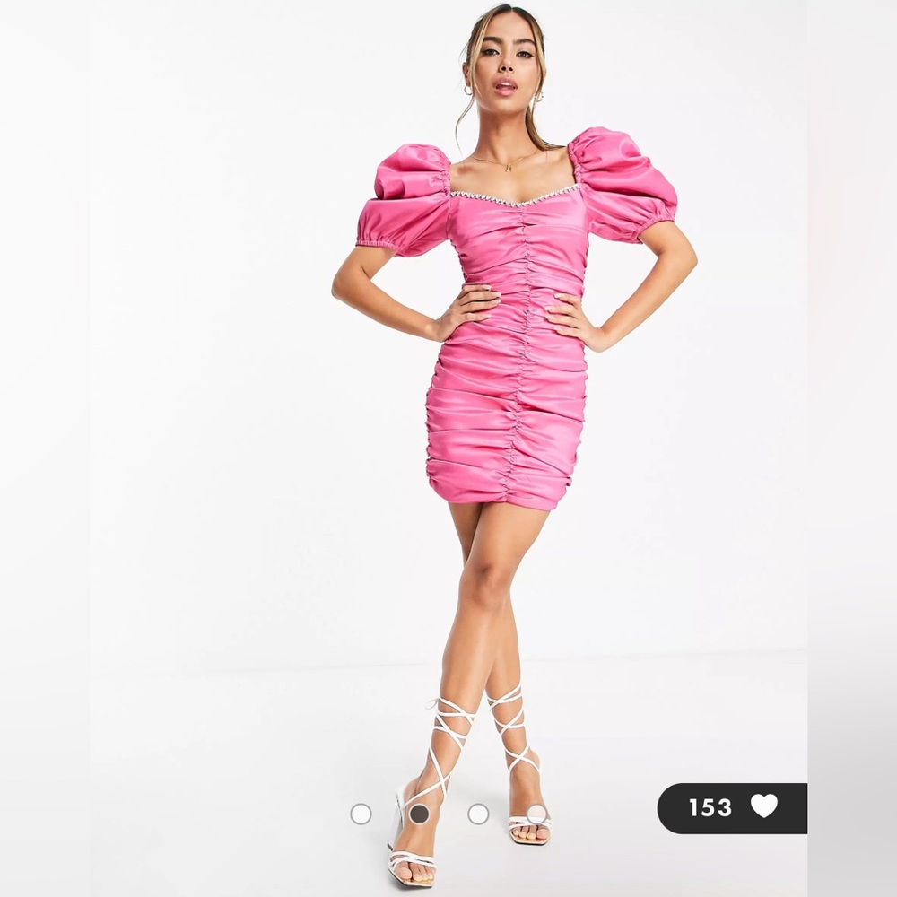 Puff Sleeve Mini Dress / pink / size US 4